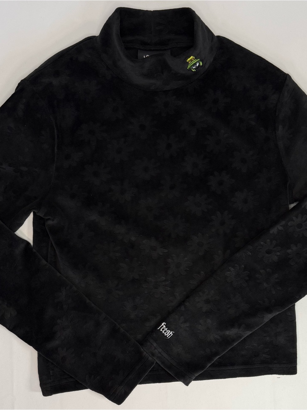 Teddy Fresh Black Floral-Texture Mock Turtleneck Sweatshirt